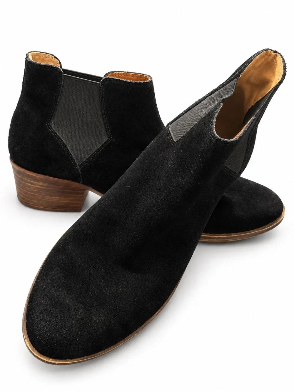 Lucky Brand Black Suede Chelsea Ankle Boots Block Heel Booties